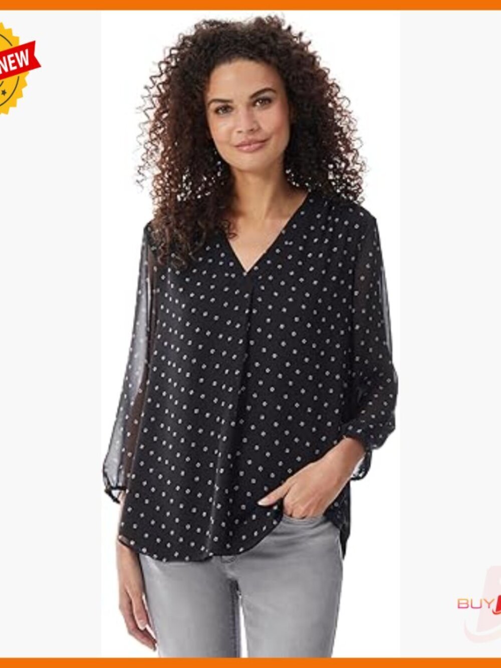 3/4 Sleeve Pleat Front Printed Tunic Top Regular Fit Lightweight